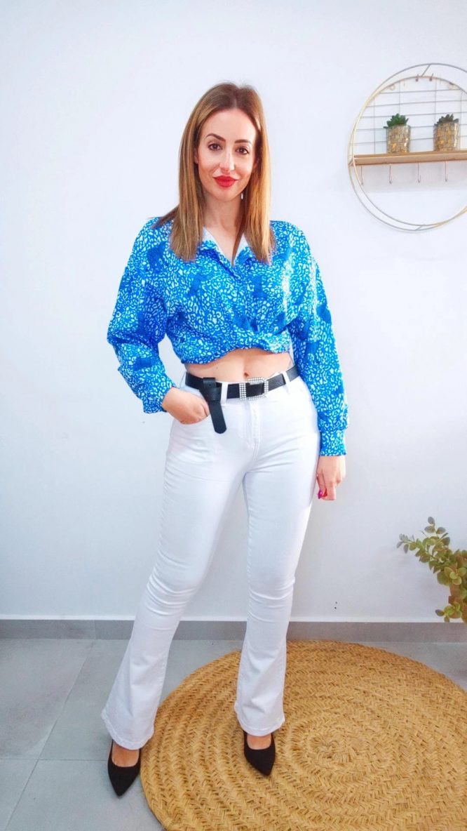 Pantalón vaquero campana blanco